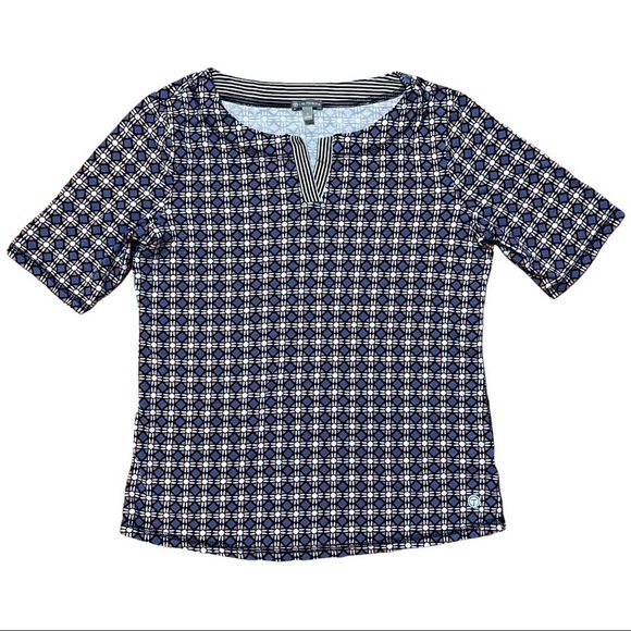 Talbots Short Sleeve Blue and Orange Geometric Shape Top Size S - Picture 1 of 7
